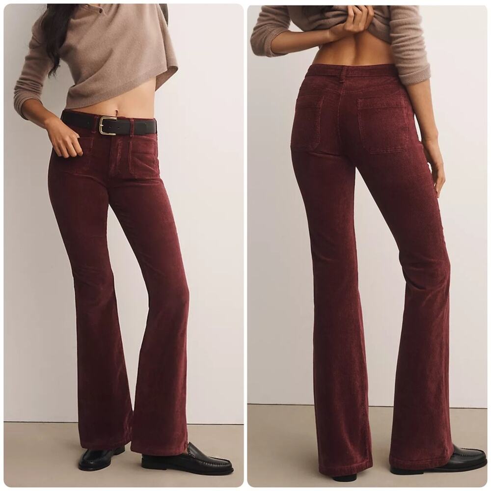 Anthropologie Pilcro The Icon Corduroy Flare Jeans Mid-Rise Edition in Wine